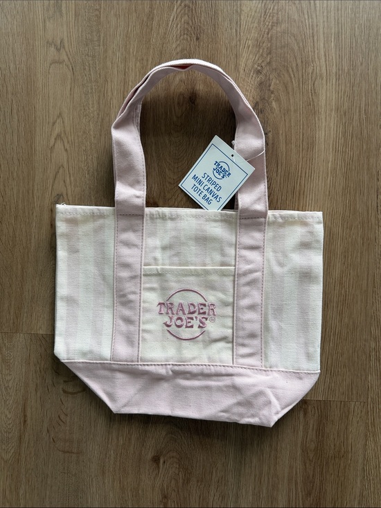 Trader Joe'S Handbags - Trader Joe’s Dusty Pink Striped Canvas Mini Tote Bag